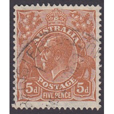 Australian  King George V  5d Brown   Wmk  C of A  Plate Variety 3L7..